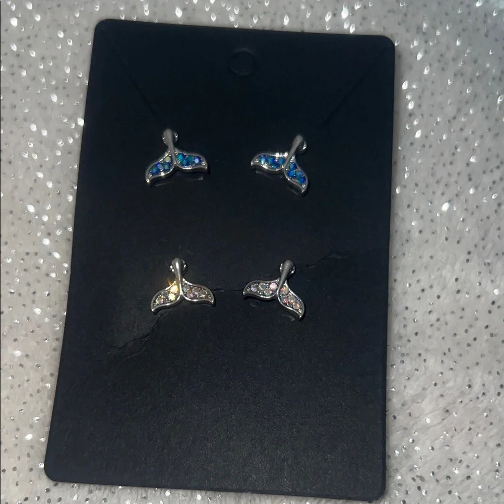 Sparkly silver tone whale/mermaid Tail Earrings. 2 pairs - Picture 2 of 4